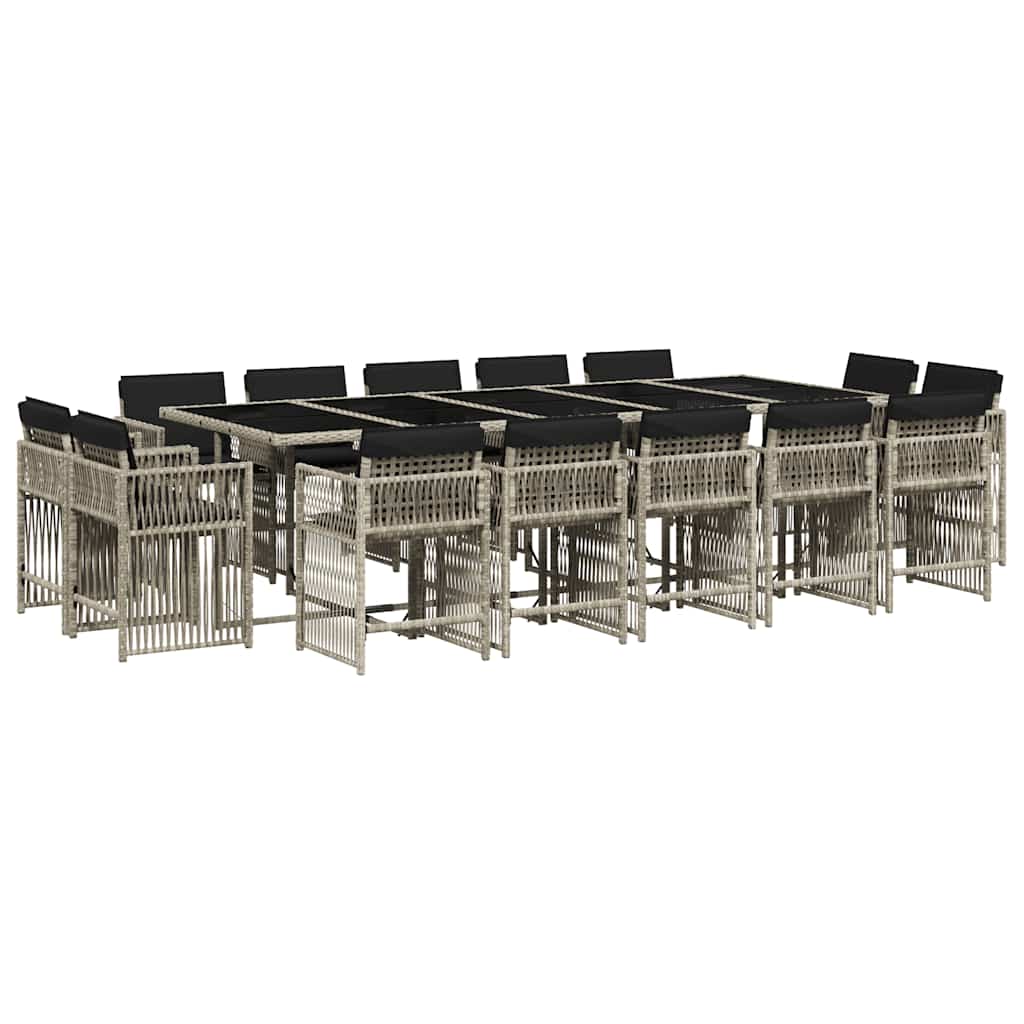 vidaXL 17 Piece Garden Dining Set with Cushions Light Grey Poly Rattan 2