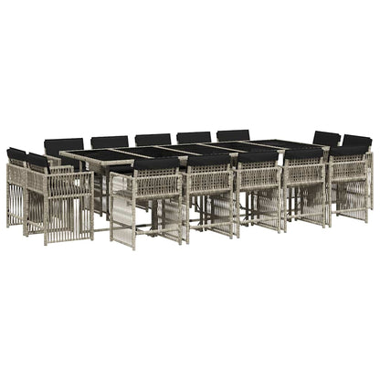 17 Piece Garden Dining Set with Cushions Poly Rattan 16 Light grey
