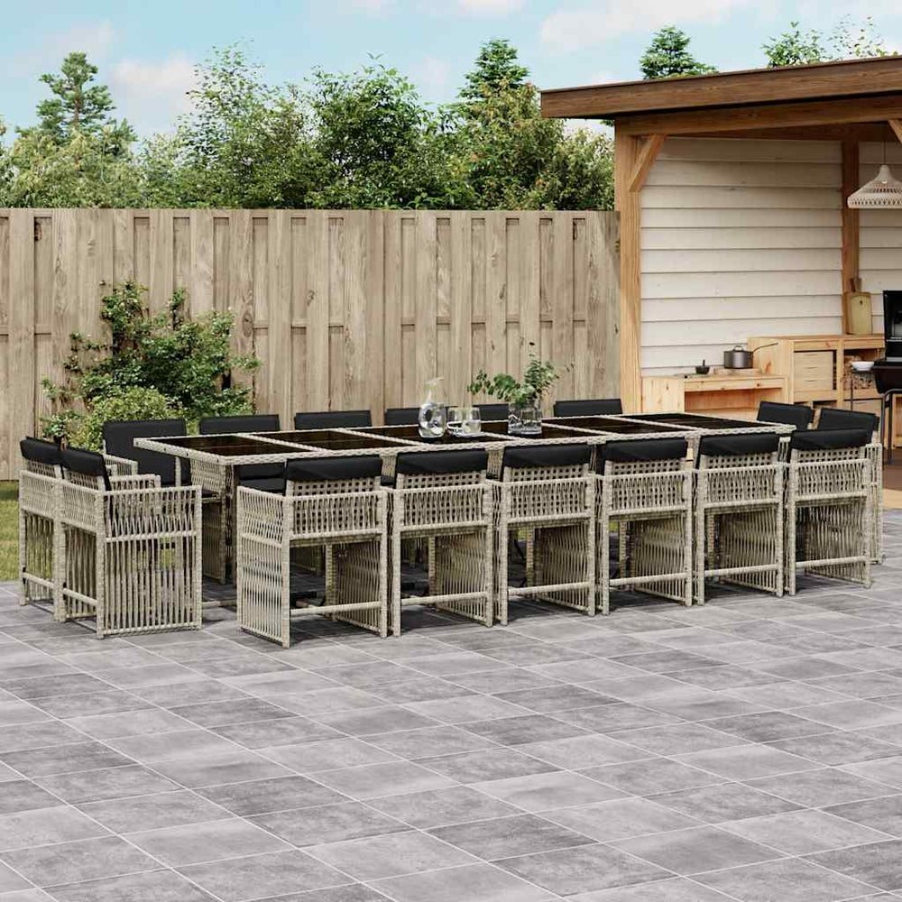 vidaXL 17 Piece Garden Dining Set with Cushions Light Grey Poly Rattan