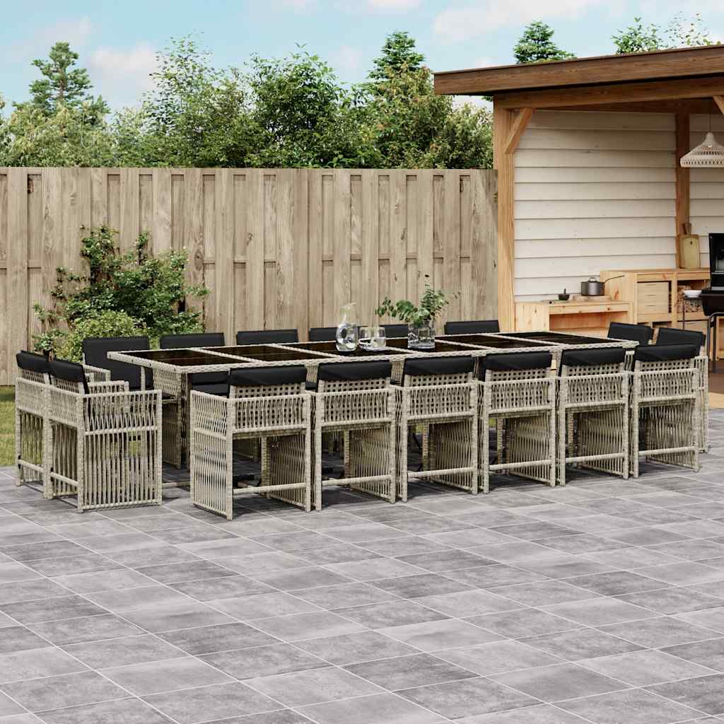 vidaXL 17 Piece Garden Dining Set with Cushions Light Grey Poly Rattan 1