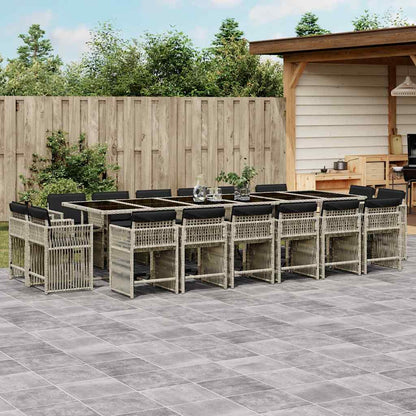 17 Piece Garden Dining Set with Cushions Poly Rattan 16 Light grey