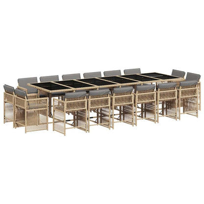 vidaXL 17 Piece Garden Dining Set with Cushions Mix Beige Poly Rattan 2