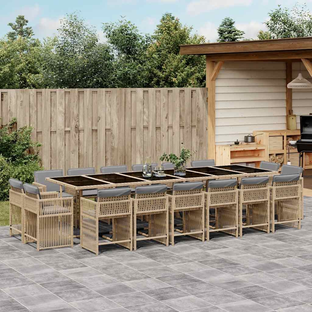 vidaXL 17 Piece Garden Dining Set with Cushions Mix Beige Poly Rattan 1