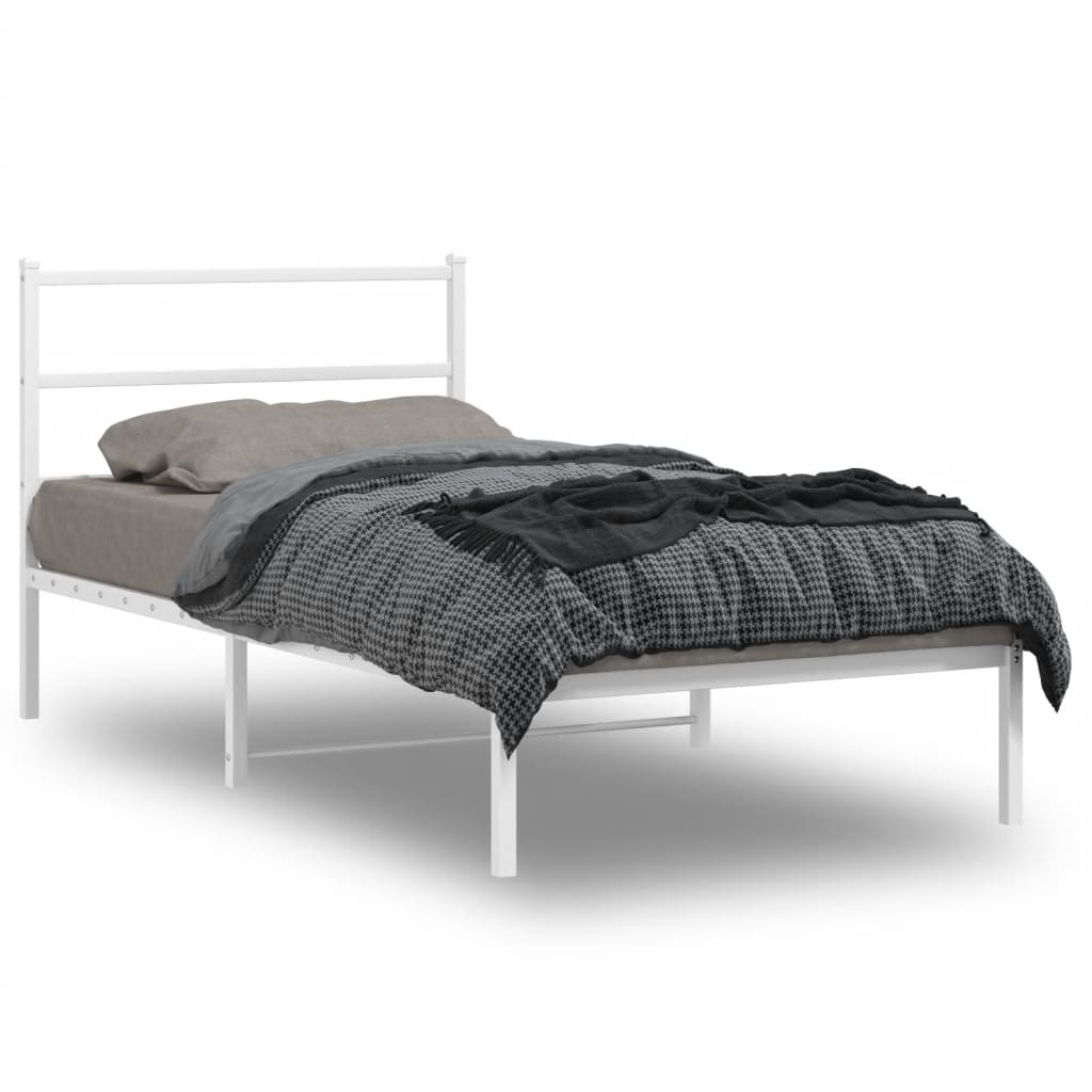 Metal Bed Frame without Mattress with Headboard White 100 cm 190 cm
