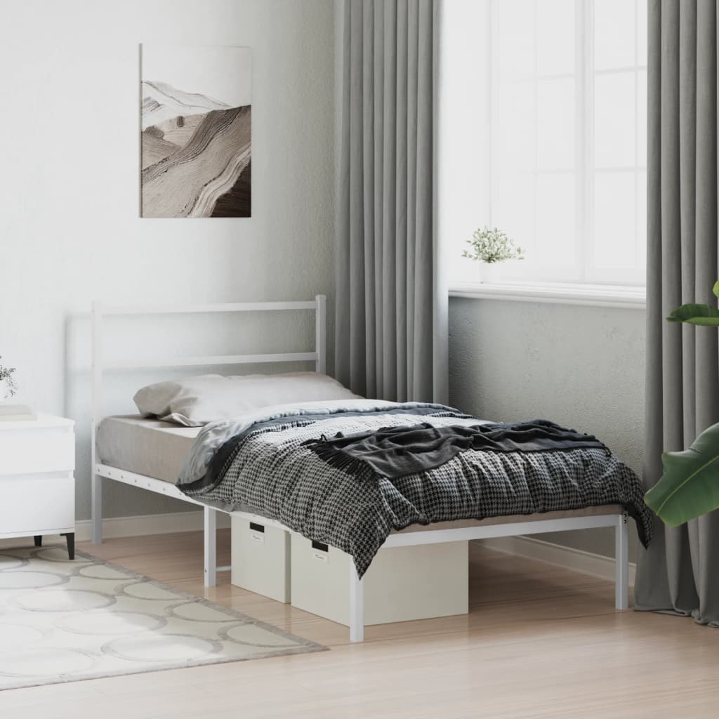Metal Bed Frame without Mattress with Headboard White 100 cm 200 cm