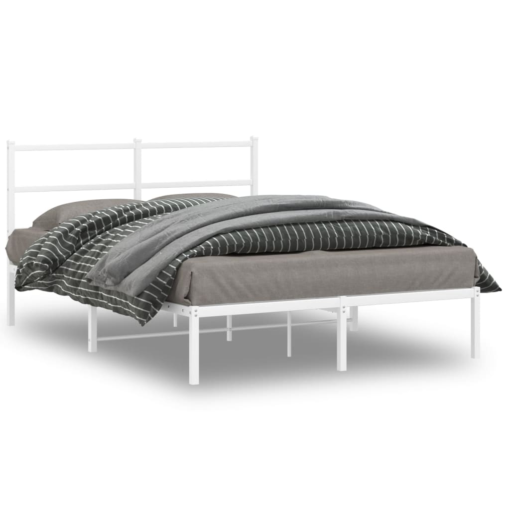 Metal Bed Frame without Mattress with Headboard White 135 cm 190 cm