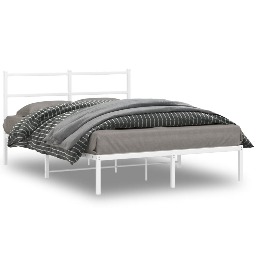 Metal Bed Frame without Mattress with Headboard White 140 cm 190 cm
