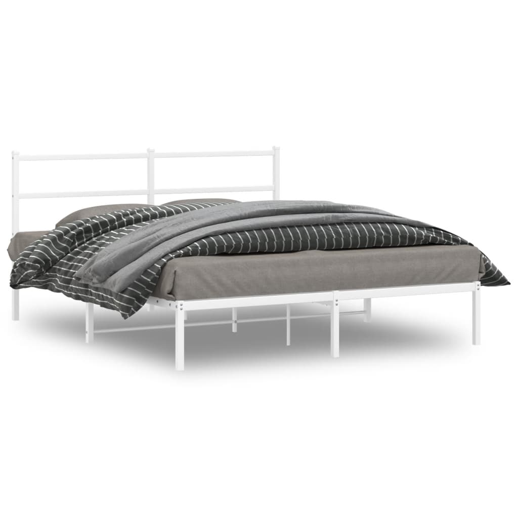 Metal Bed Frame without Mattress with Headboard White 160 cm 200 cm