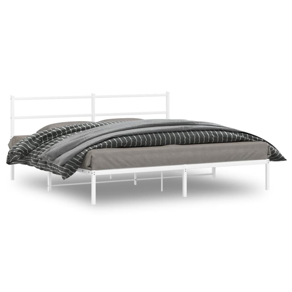 Metal Bed Frame without Mattress with Headboard White 180 cm 200 cm