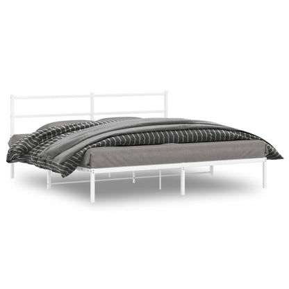 Metal Bed Frame without Mattress with Headboard White 183 cm 213 cm