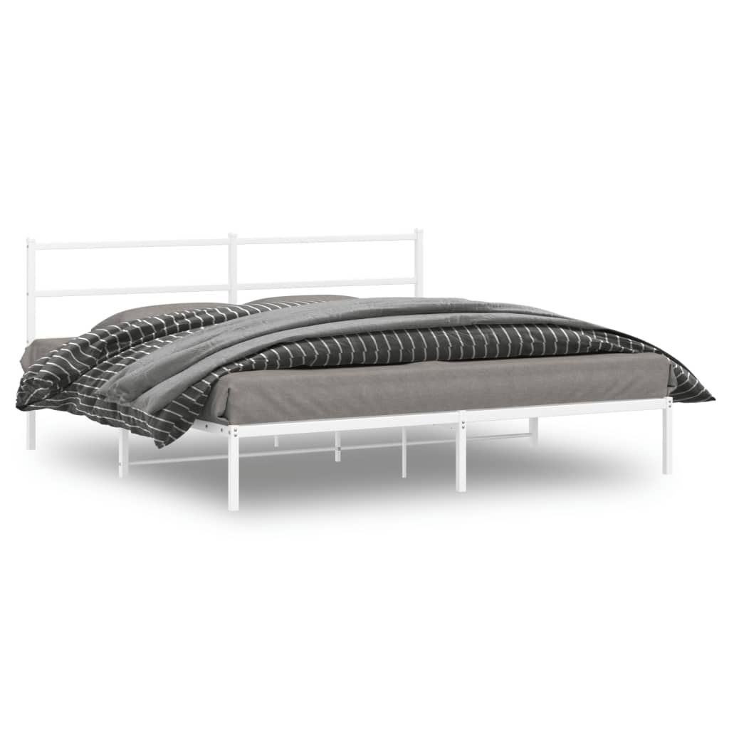 Metal Bed Frame without Mattress with Headboard White 193 cm 203 cm