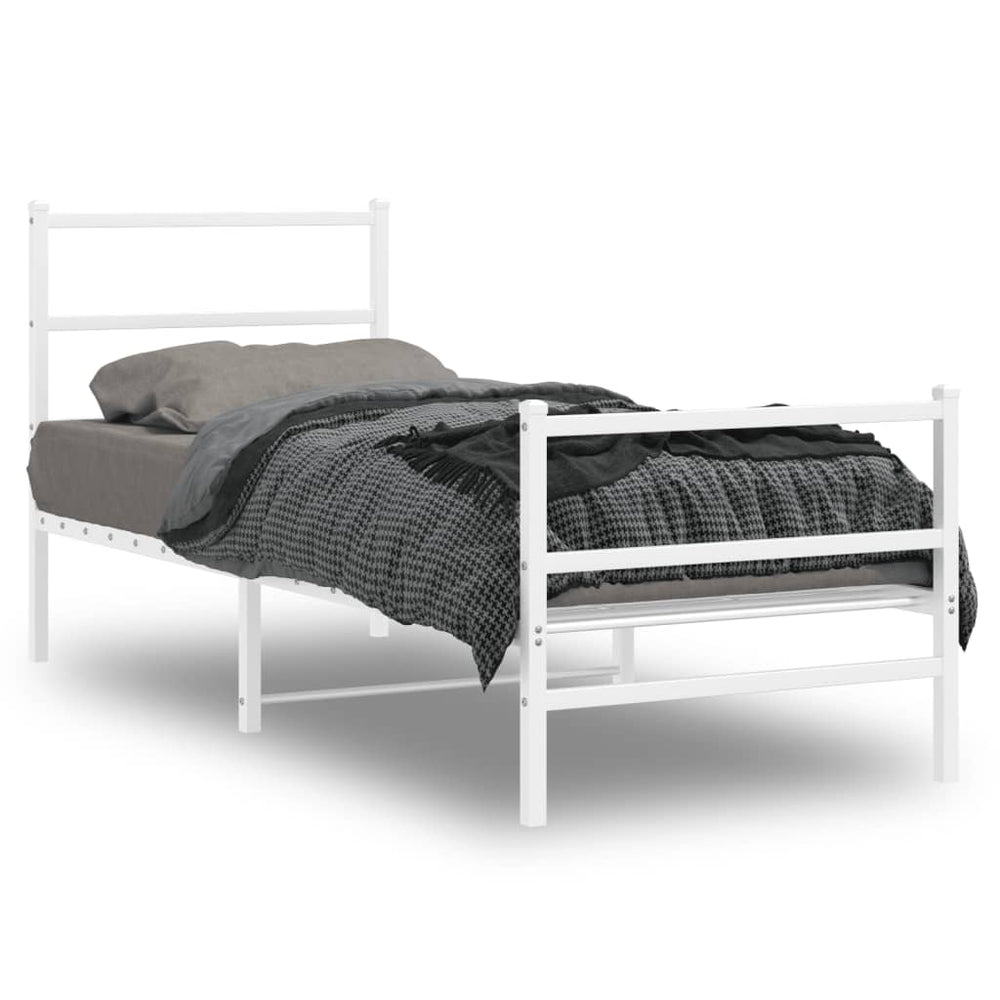 vidaXL Metal Bed Frame without Mattress with Footboard with Headboard & Footboard White