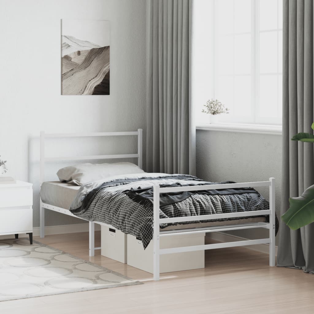 Metal Bed Frame without Mattress with Footboard with Headboard & Footboard White 100 cm 200 cm