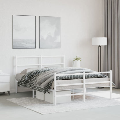 Metal Bed Frame without Mattress with Footboard with Headboard & Footboard White 135 cm 190 cm