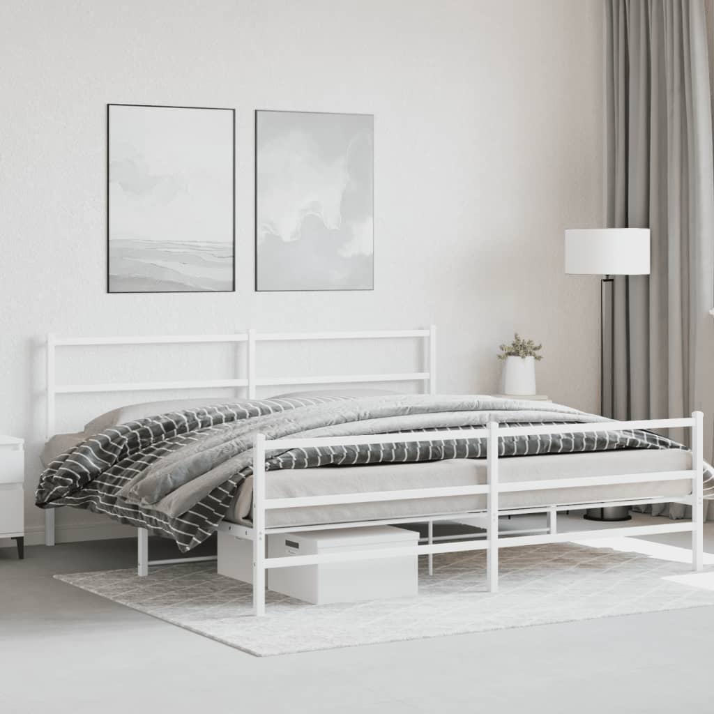 Metal Bed Frame without Mattress with Footboard with Headboard & Footboard White 183 cm 213 cm