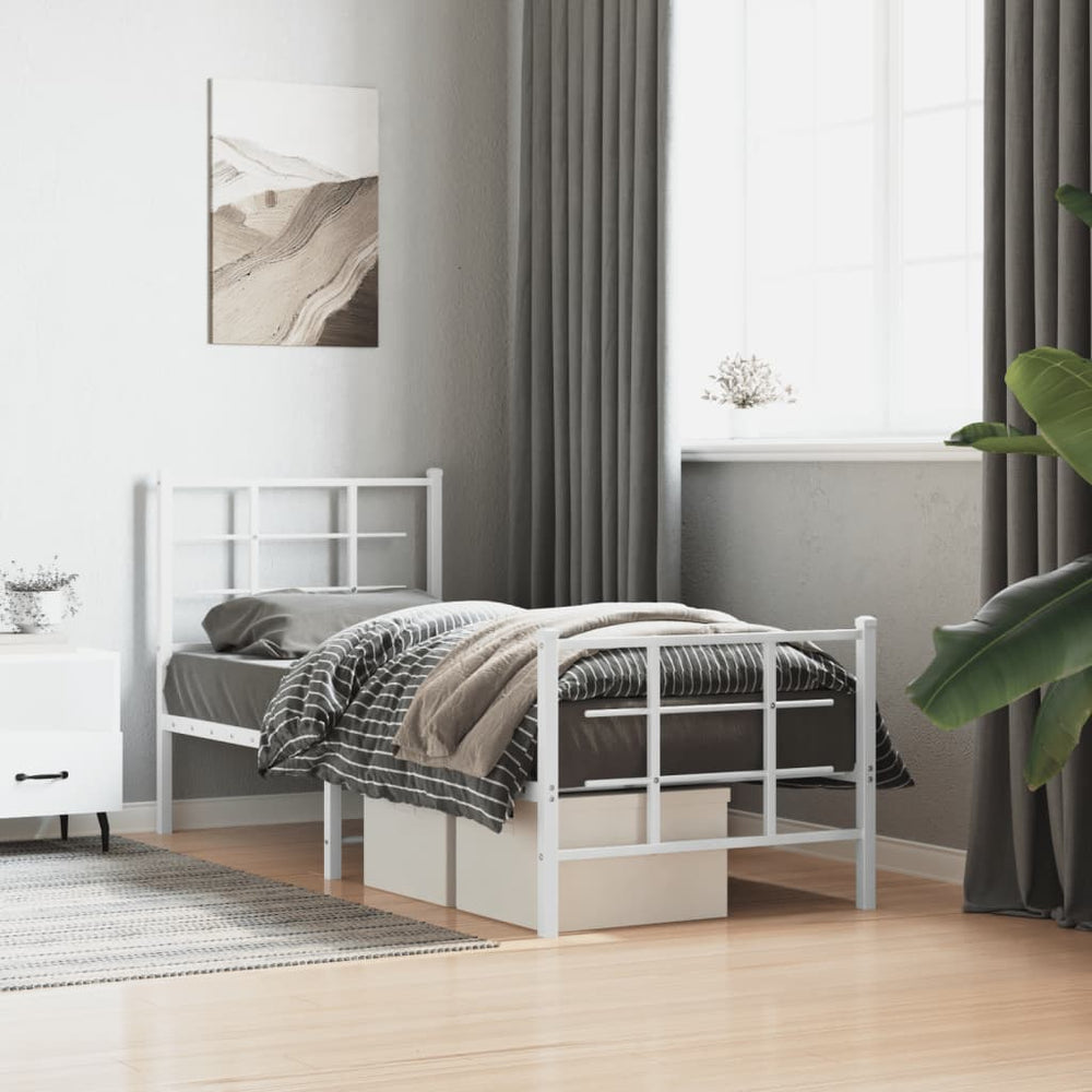 vidaXL Metal Bed Frame without Mattress with Footboard with Headboard & Footboard White