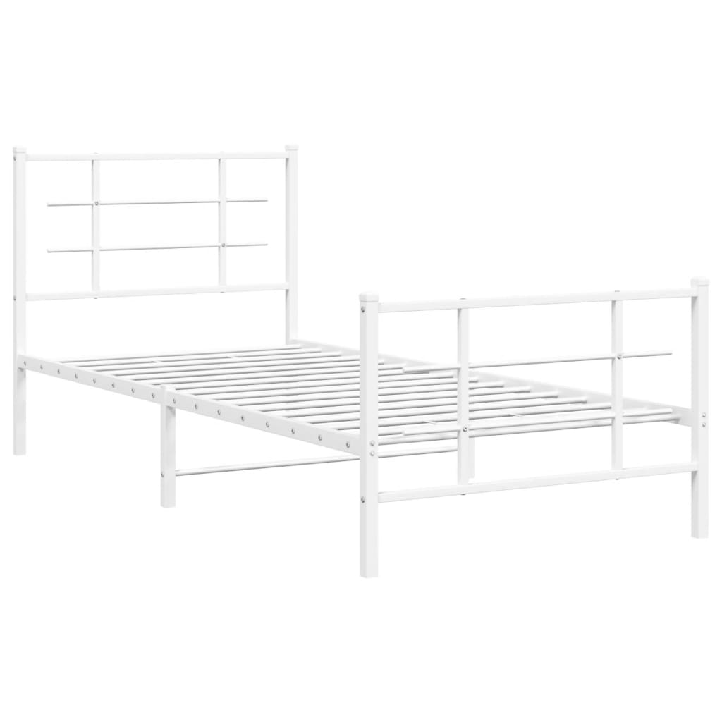 Metal Bed Frame without Mattress with Footboard with Headboard & Footboard White 90 cm 190 cm
