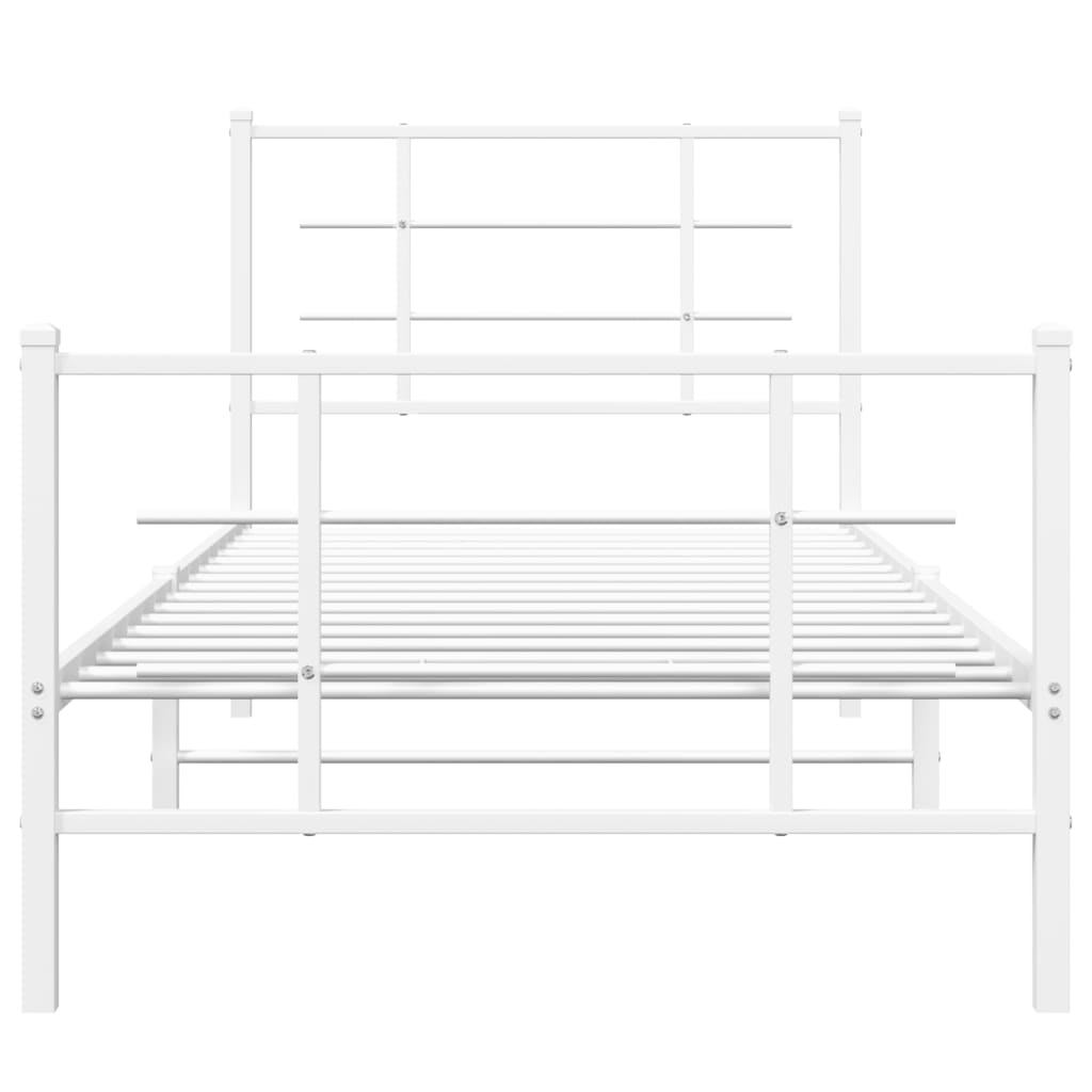 Metal Bed Frame without Mattress with Footboard with Headboard & Footboard White 90 cm 190 cm