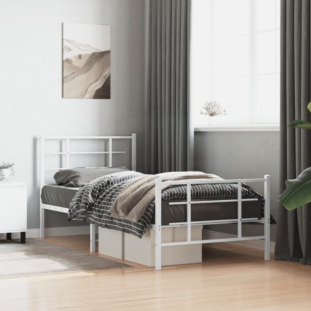 Metal Bed Frame without Mattress with Footboard with Headboard & Footboard White 90 cm 190 cm