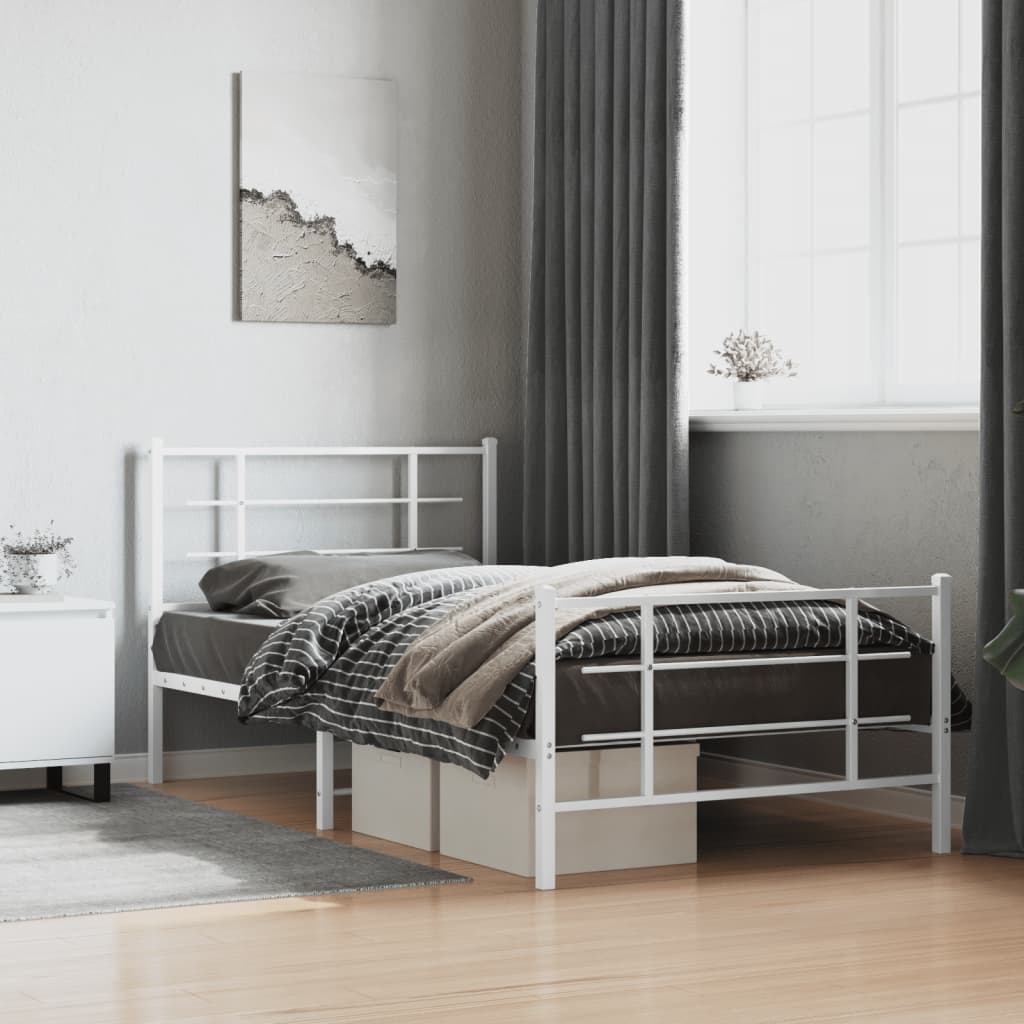 Metal Bed Frame without Mattress with Footboard with Headboard & Footboard White 107 cm 203 cm
