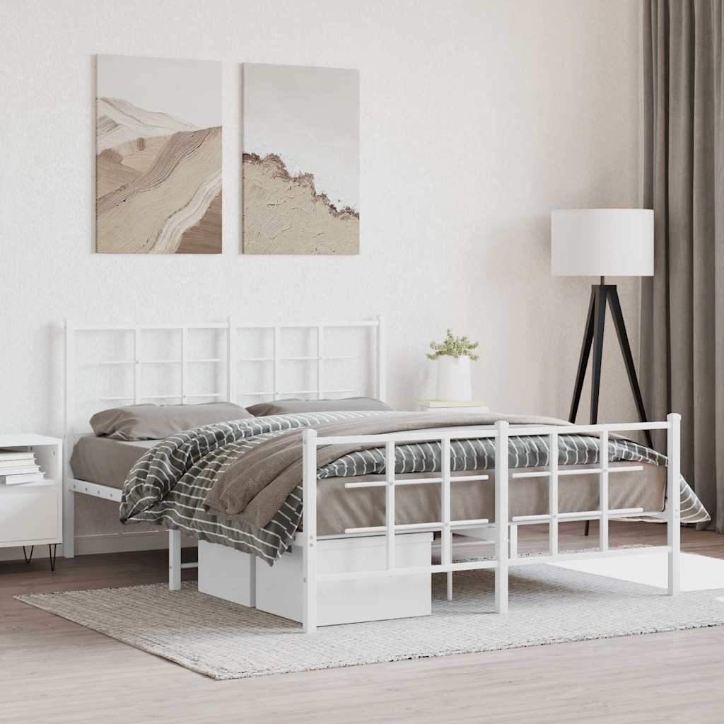Metal Bed Frame without Mattress with Footboard with Headboard & Footboard White 135 cm 190 cm