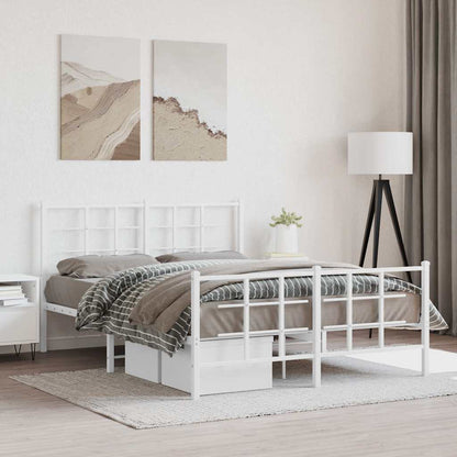 Metal Bed Frame without Mattress with Footboard with Headboard & Footboard White 135 cm 190 cm