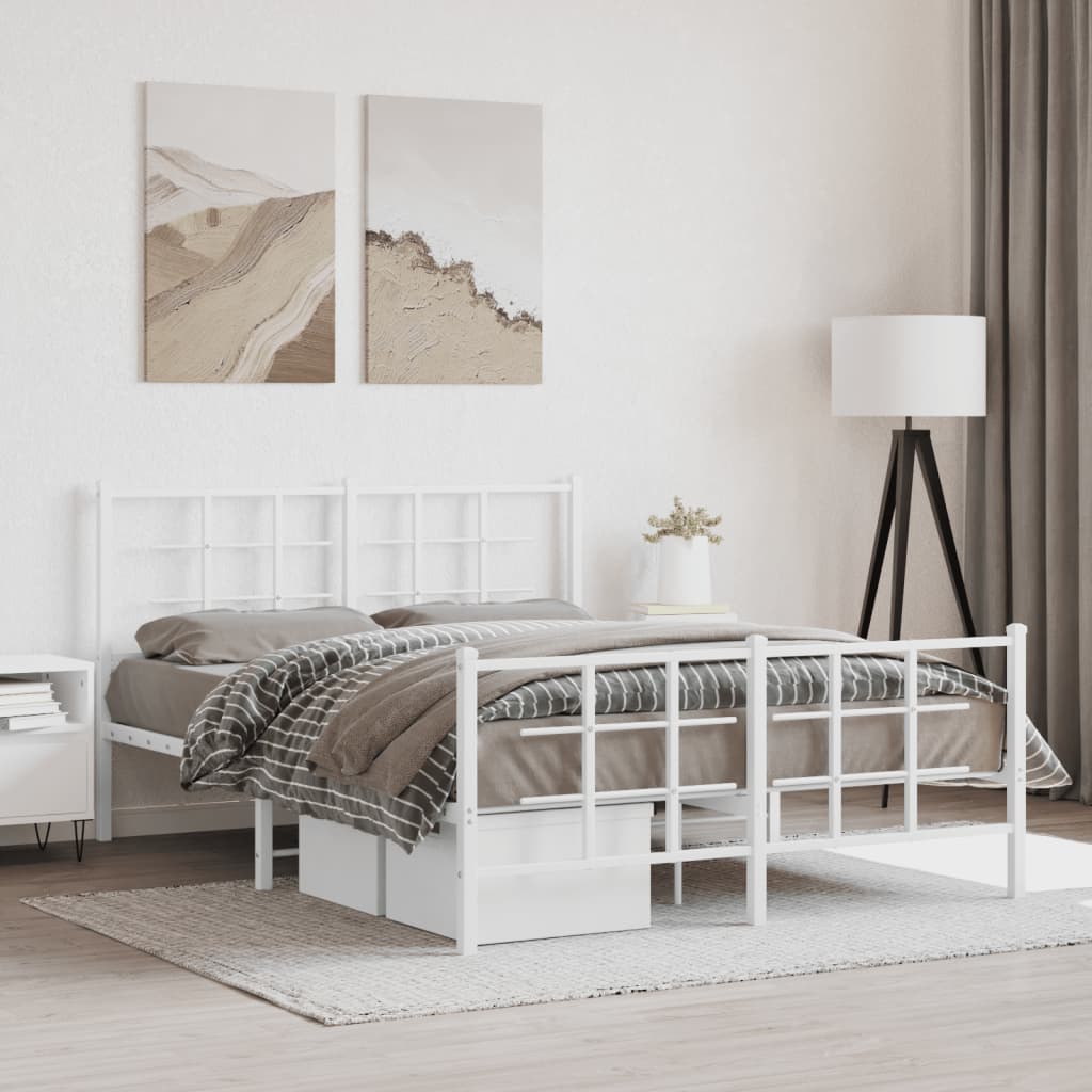 Metal Bed Frame without Mattress with Footboard with Headboard & Footboard White 140 cm 190 cm