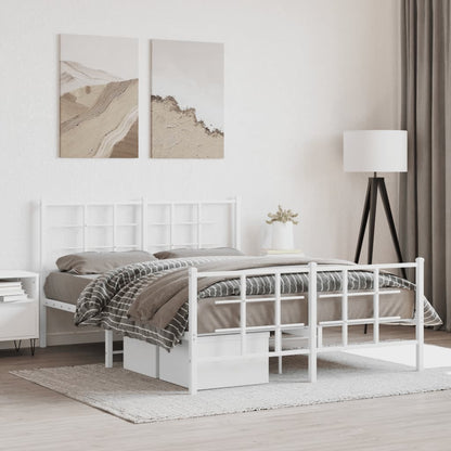 Metal Bed Frame without Mattress with Footboard with Headboard & Footboard White 140 cm 190 cm