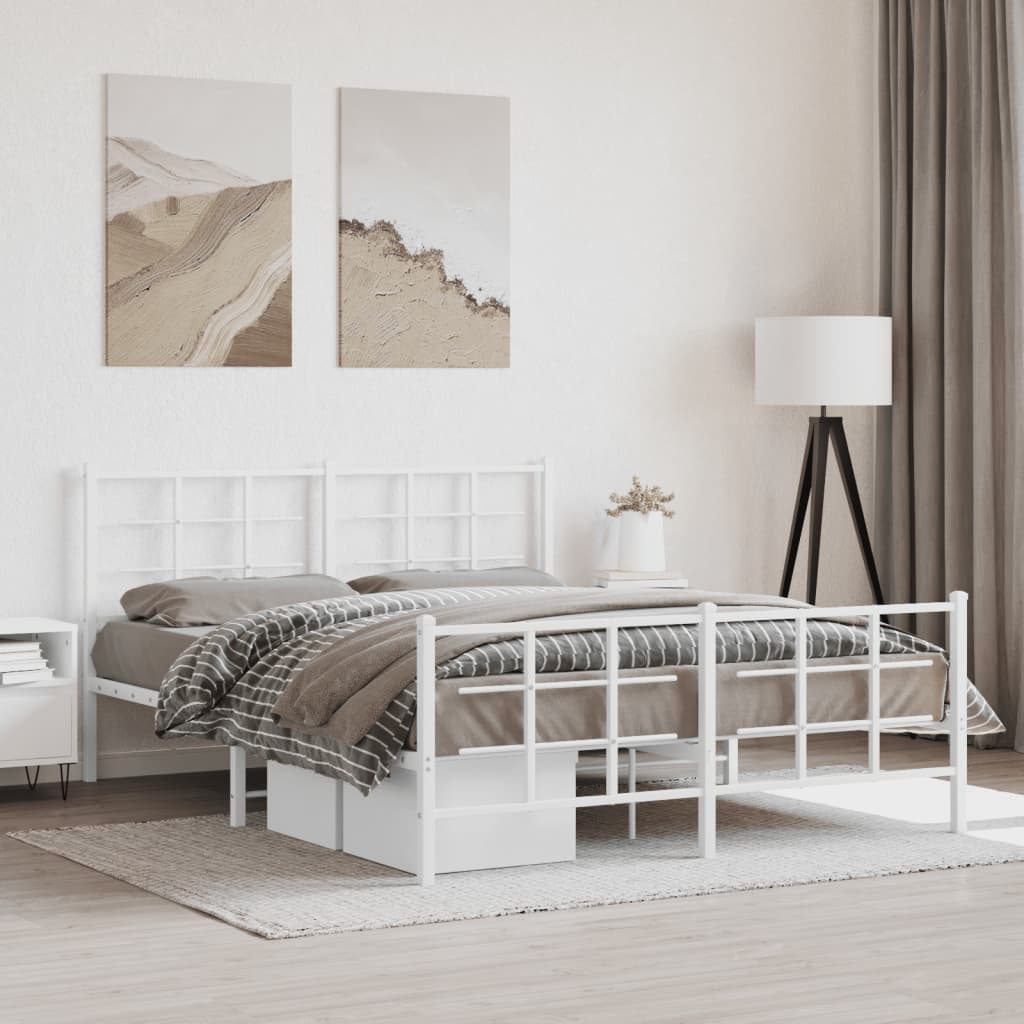 Metal Bed Frame without Mattress with Footboard with Headboard & Footboard White 150 cm 200 cm