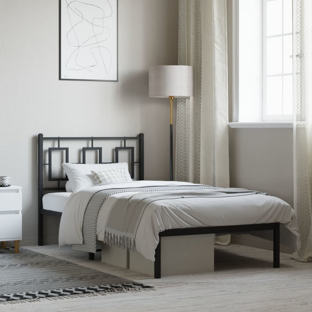 vidaXL Metal Bed Frame without Mattress with Headboard Black