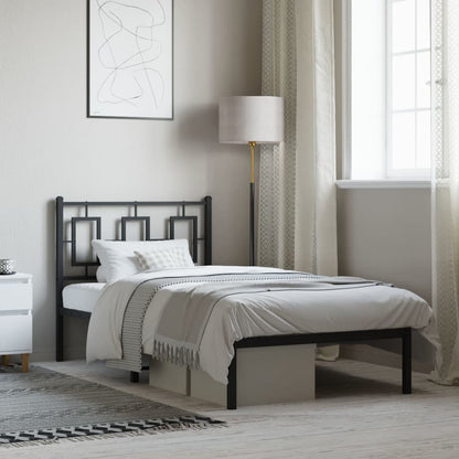 Metal Bed Frame without Mattress with Headboard Black 90 cm 190 cm
