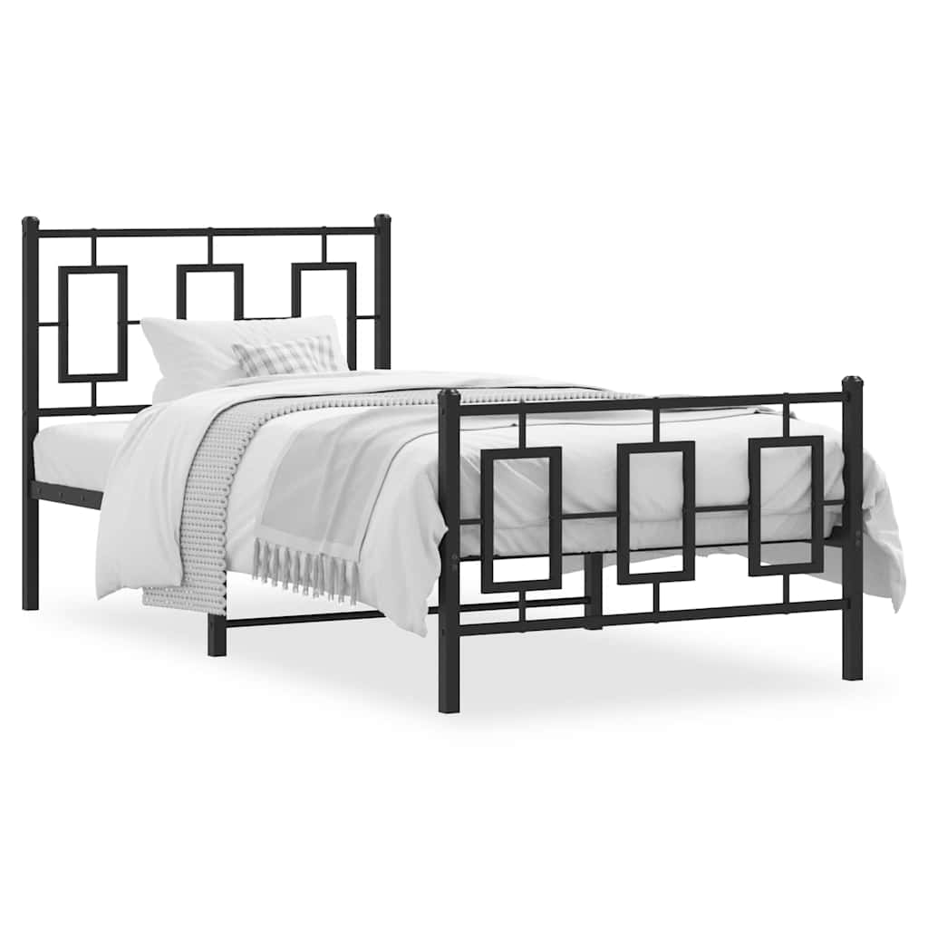 Metal Bed Frame without Mattress with Footboard with Headboard & Footboard Black 90 cm