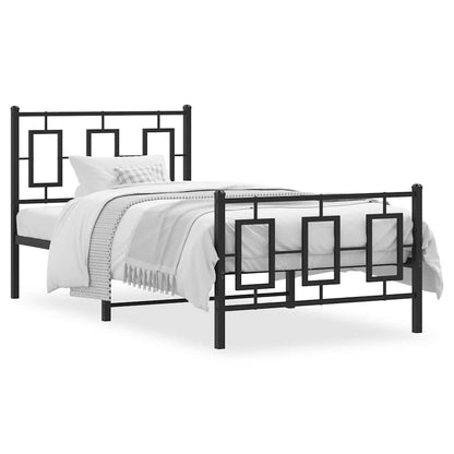 Metal Bed Frame without Mattress with Footboard with Headboard & Footboard Black 90 cm