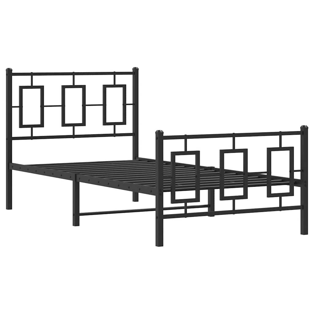 Metal Bed Frame without Mattress with Footboard with Headboard & Footboard Black 90 cm