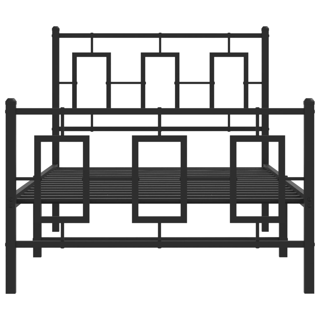 Metal Bed Frame without Mattress with Footboard with Headboard & Footboard Black 90 cm