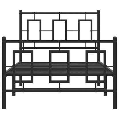 Metal Bed Frame without Mattress with Footboard with Headboard & Footboard Black 90 cm