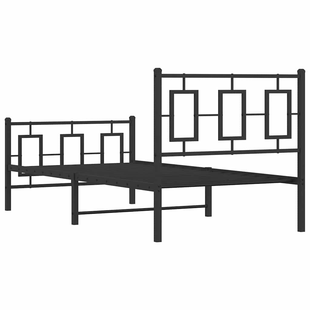 Metal Bed Frame without Mattress with Footboard with Headboard & Footboard Black 90 cm
