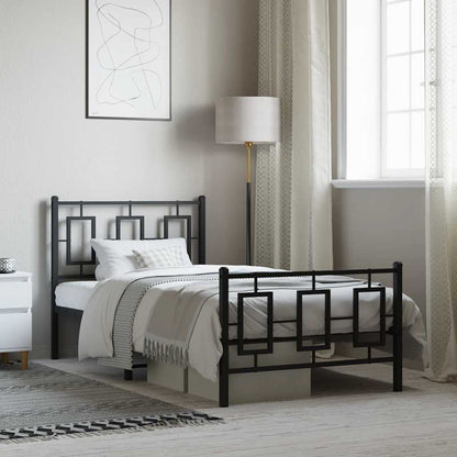 Metal Bed Frame without Mattress with Footboard with Headboard & Footboard Black 90 cm
