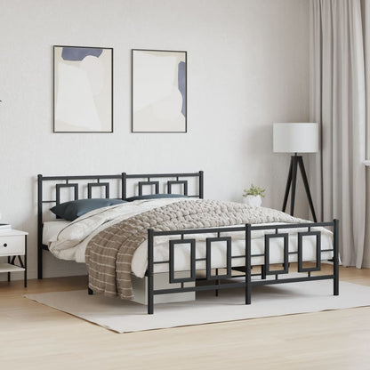 Metal Bed Frame without Mattress with Footboard with Headboard & Footboard Black 150 cm