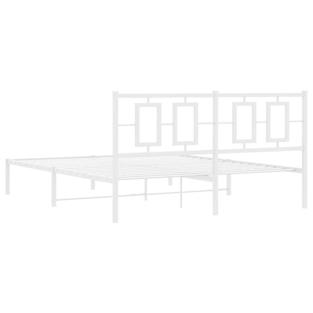 Metal Bed Frame without Mattress with Headboard White 150 cm 200 cm