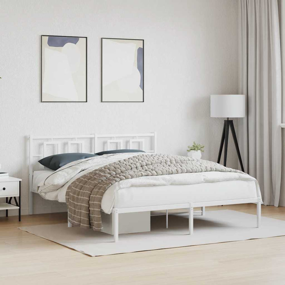 vidaXL Metal Bed Frame without Mattress with Headboard White