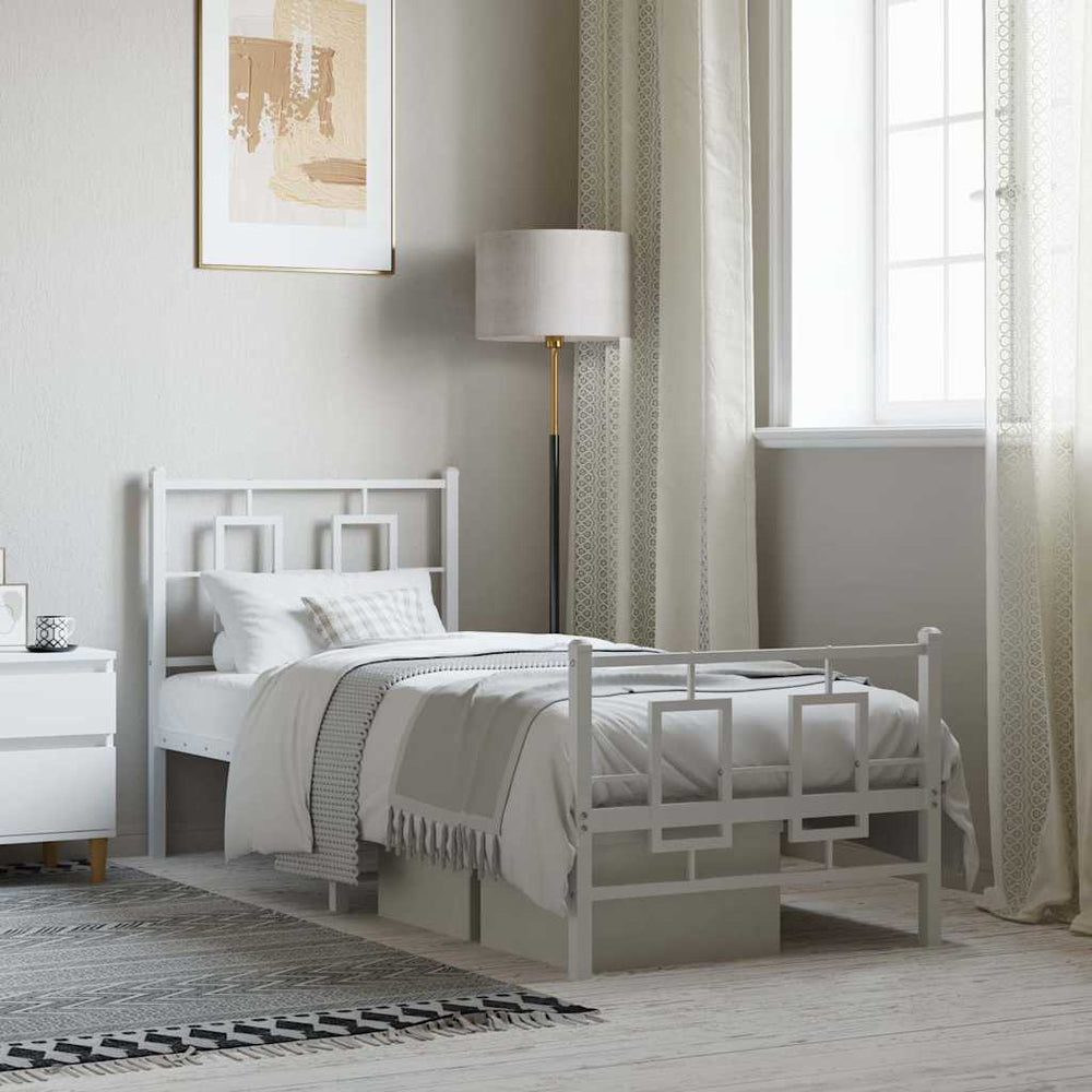 vidaXL Metal Bed Frame without Mattress with Footboard with Headboard & Footboard White