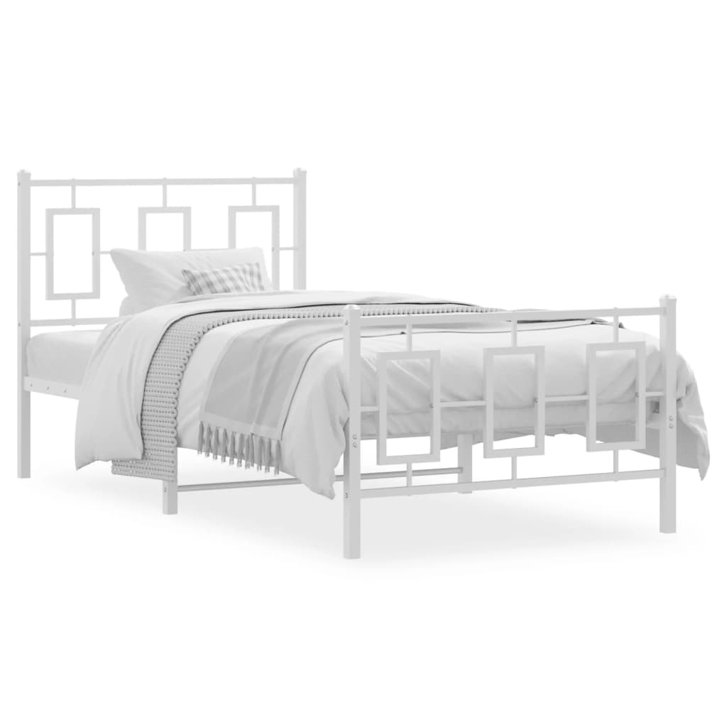 Metal Bed Frame without Mattress with Footboard with Headboard & Footboard White 90 cm 200 cm