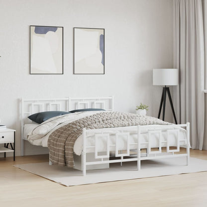 Metal Bed Frame without Mattress with Footboard with Headboard & Footboard White 150 cm 200 cm