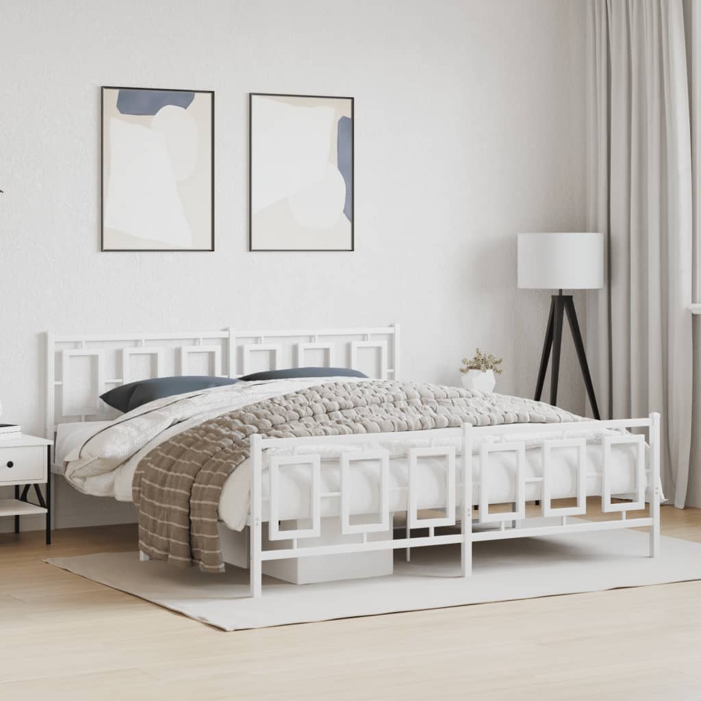 Metal Bed Frame without Mattress with Footboard with Headboard & Footboard White 180 cm 200 cm