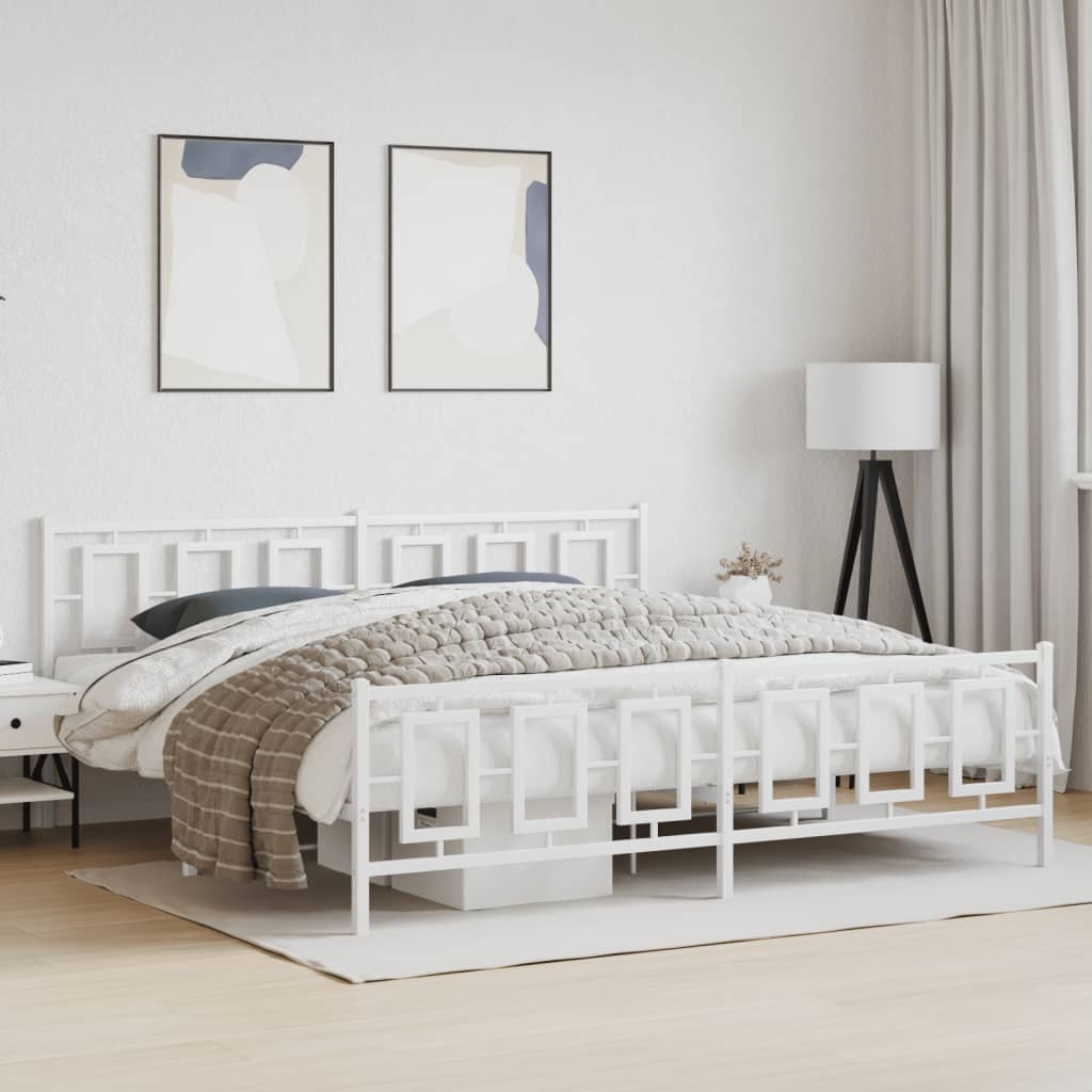 Metal Bed Frame without Mattress with Footboard with Headboard & Footboard White 193 cm 203 cm