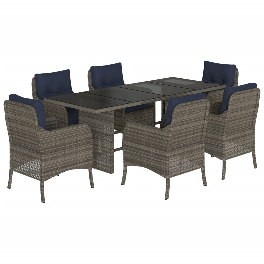 vidaXL 7 Piece Garden Dining Set with Cushions Grey Poly Rattan 2