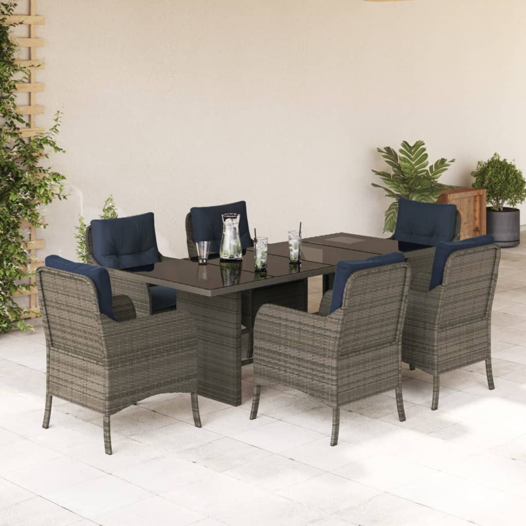 vidaXL 7 Piece Garden Dining Set with Cushions Grey Poly Rattan 1