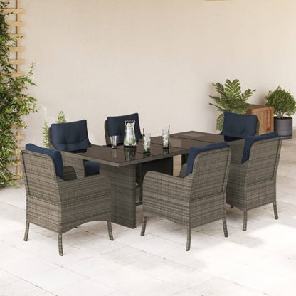 vidaXL 7 Piece Garden Dining Set with Cushions Grey Poly Rattan 1