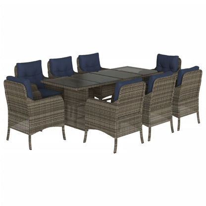 vidaXL 9 Piece Garden Dining Set with Cushions Grey Poly Rattan 2
